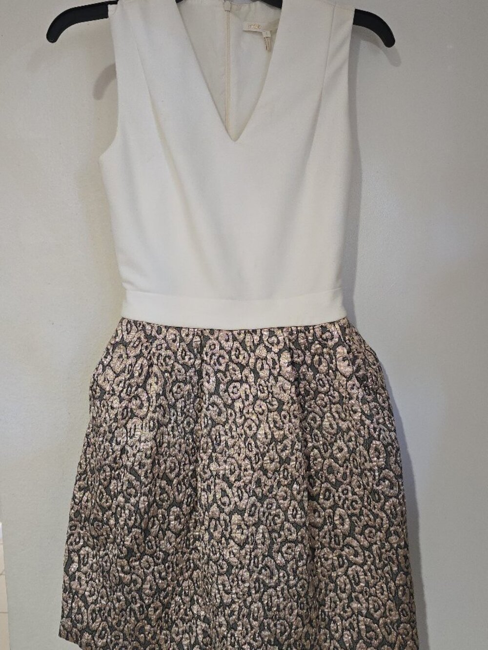 Maje Fetarde Mini Dress Size 1 Ivory Metallic Leopard Jacquard Fit & Flare